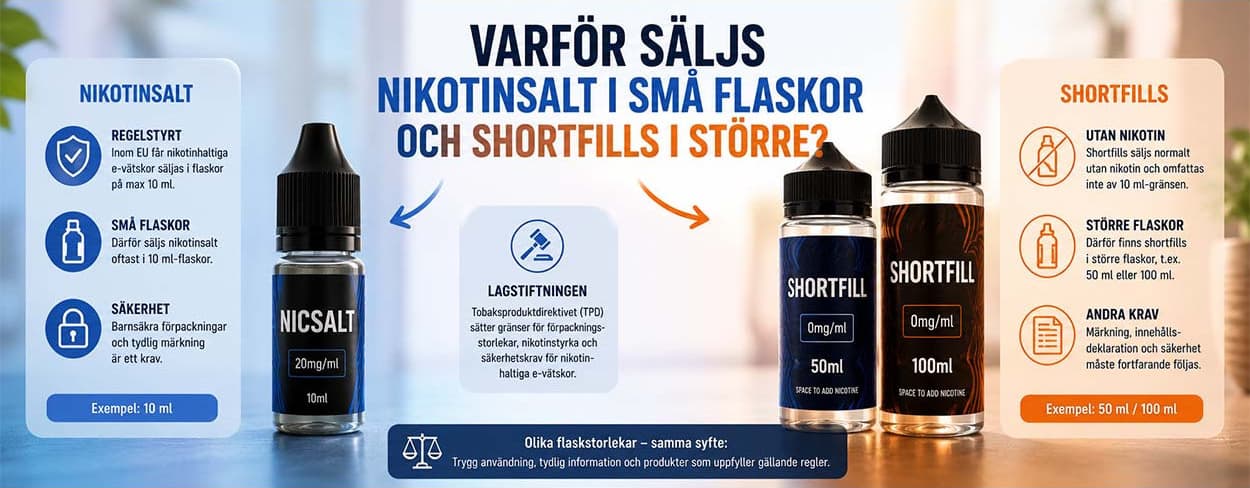 Varför säljs nikotinsalt i små flaskor och shortfills i större?