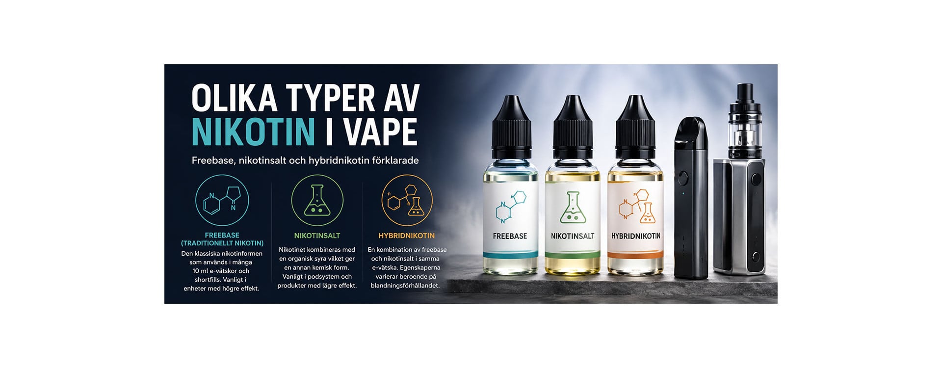 Olika typer av nikotin i vape – freebase, nikotinsalt och hybridnikotin