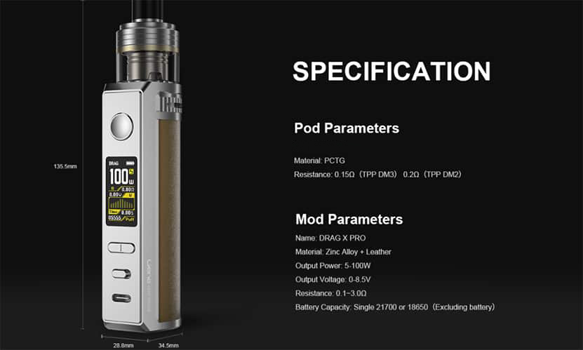 VooPoo Drag X specifikationer
