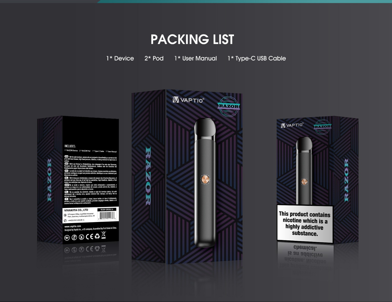 Vaptio Razor Pod Kit paket innehåll