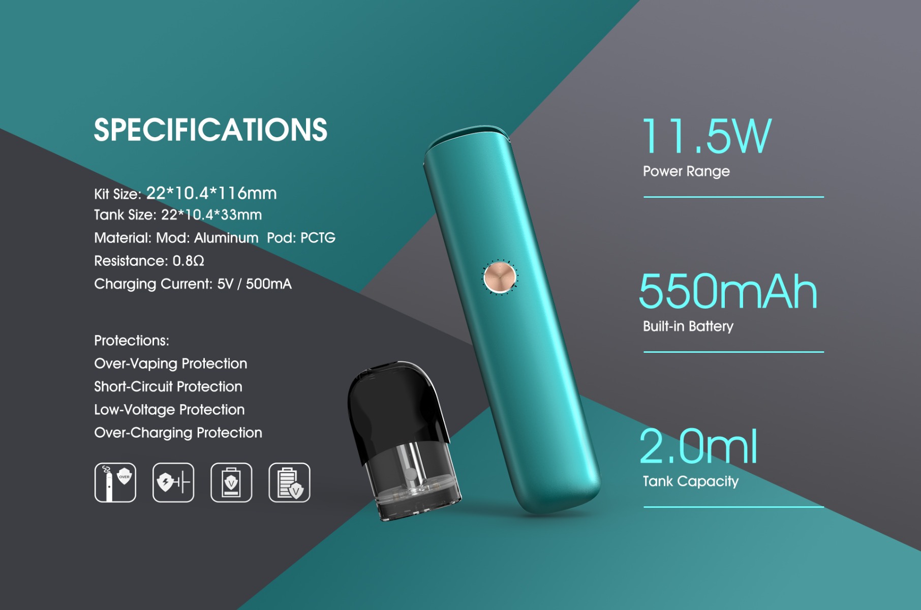 Vaptio Razor Pod Kit specifikationer