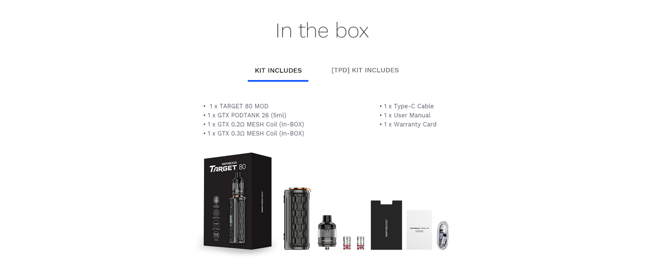Vad som är inkluderat i Vaporesso Target 80