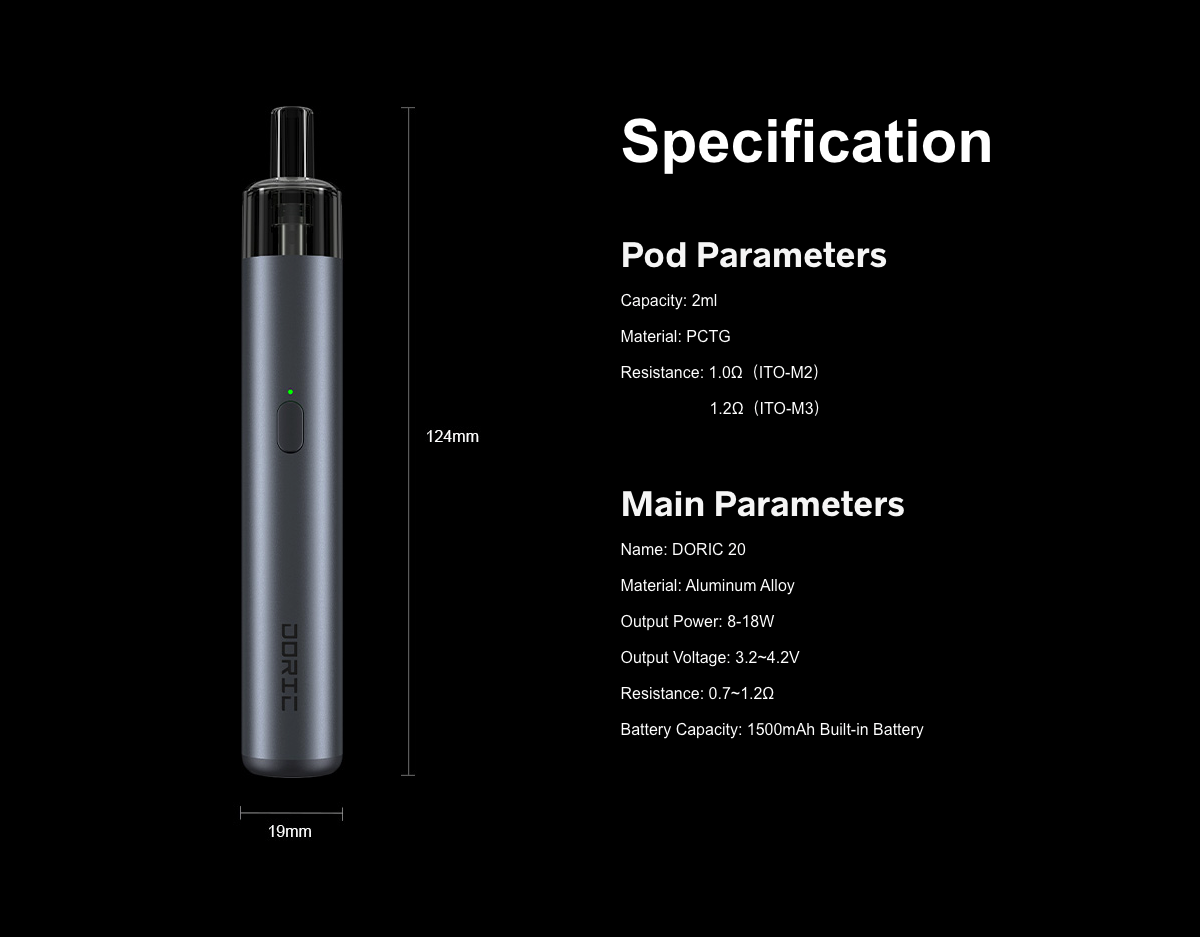 VooPoo Doric 20 Pod Vape Kit Spacifikationer